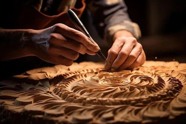 A craftsman carving a timber panel by hand