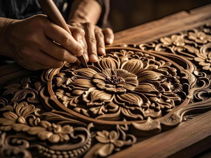 Close hand work on a finished timber panel
