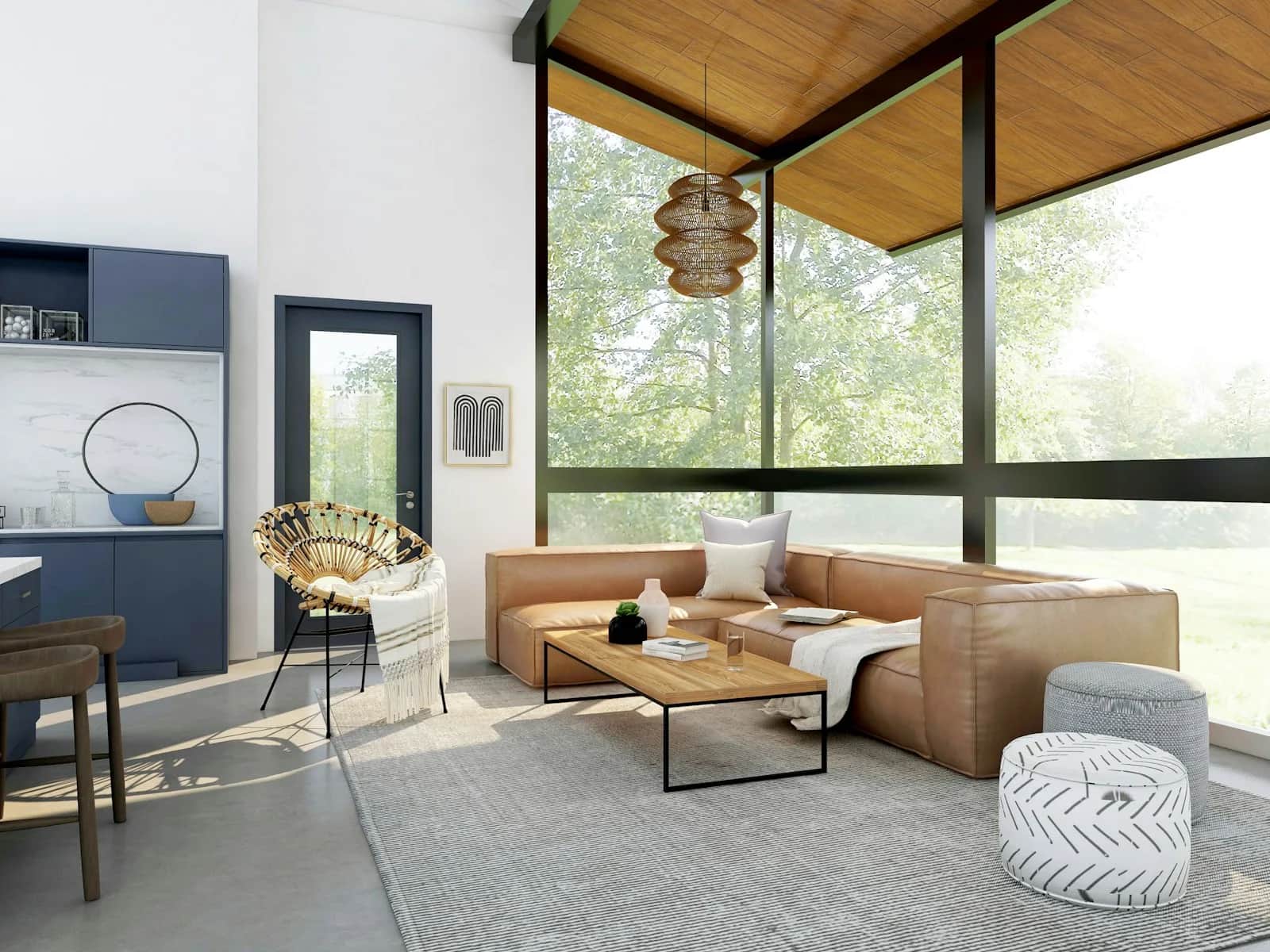 Styled interior with artefacts, textiles and dark timber furniture